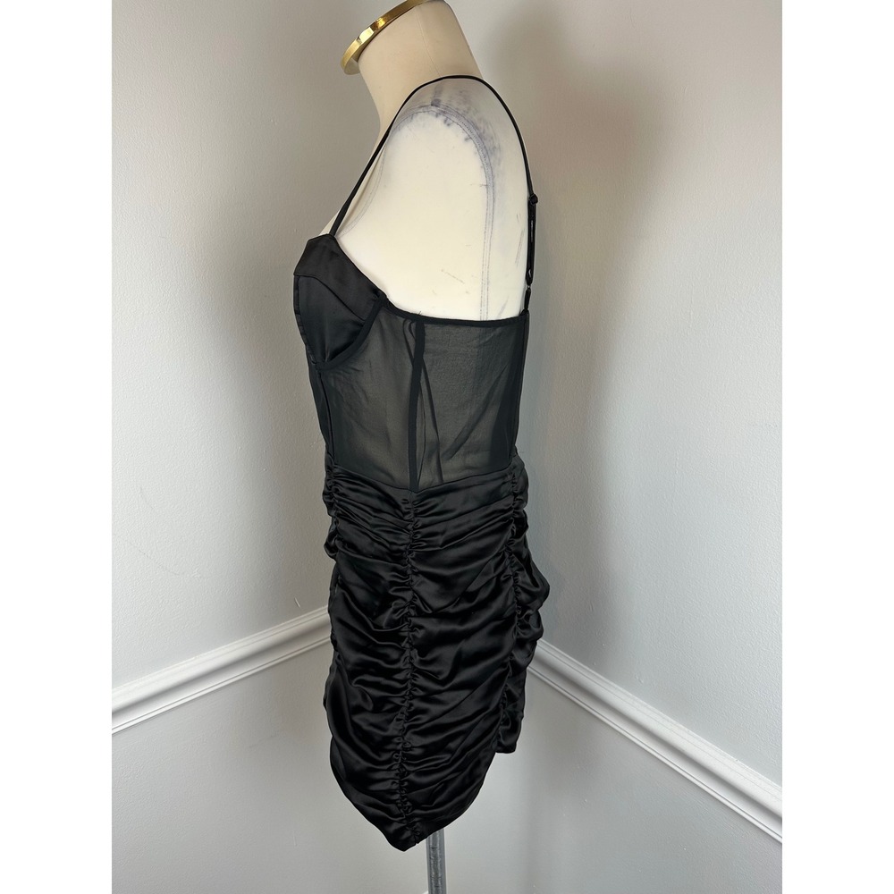 ZARA Black Contrast Semi-Sheer Ruched Mini Corset Dress NWT Satin Party Medium - Picture 5 of 11